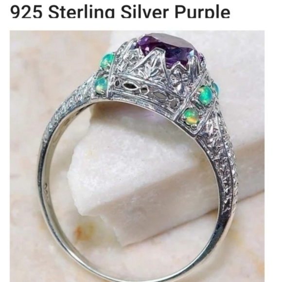 2XHOST PICK. PURPLE & TEAL GREEN GEMSTONE RING IN A .925 STERLING SILVER SETTING - Picture 3 of 14